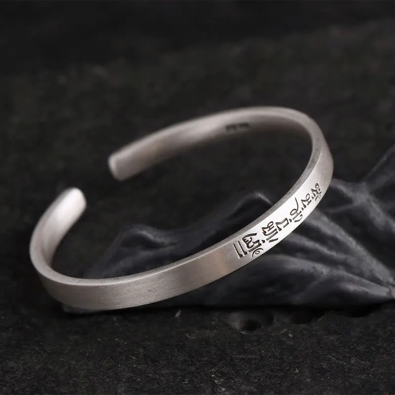 999 Sterling Silver Om Mani Padme Hum Lotus Engraved Peace Bracelet Bangle - Image 4