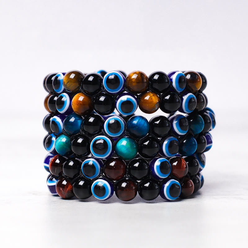 Evil Eye Protection Bracelet with Hematite and Tiger Eye Beads - Image 4