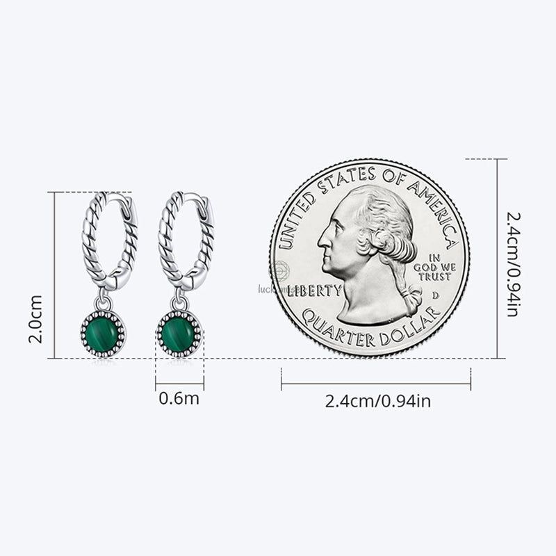 Luck Muse 925 Sterling Silver Malachite Anti-Anxiety Round Drop Earrings - Image 11