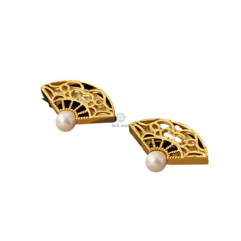 Luck Muse 925 Sterling Silver Earrings with Fan Pattern Pearl Copper Wisdom Stud Drop - Image 6