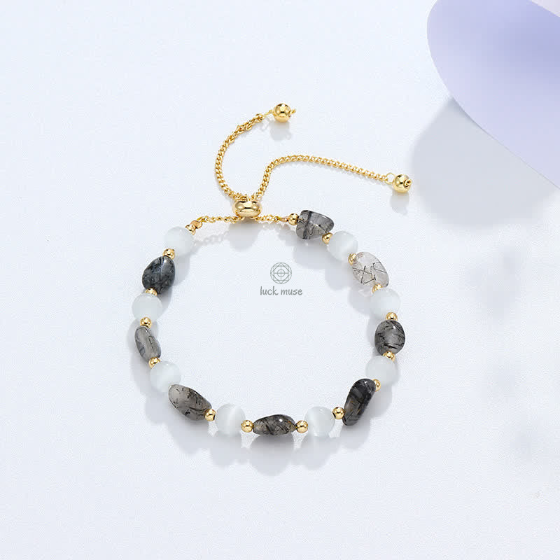 Amethyst Pink Crystal Black Rutilated Quartz Bracelet for Spiritual Awareness - Image 12