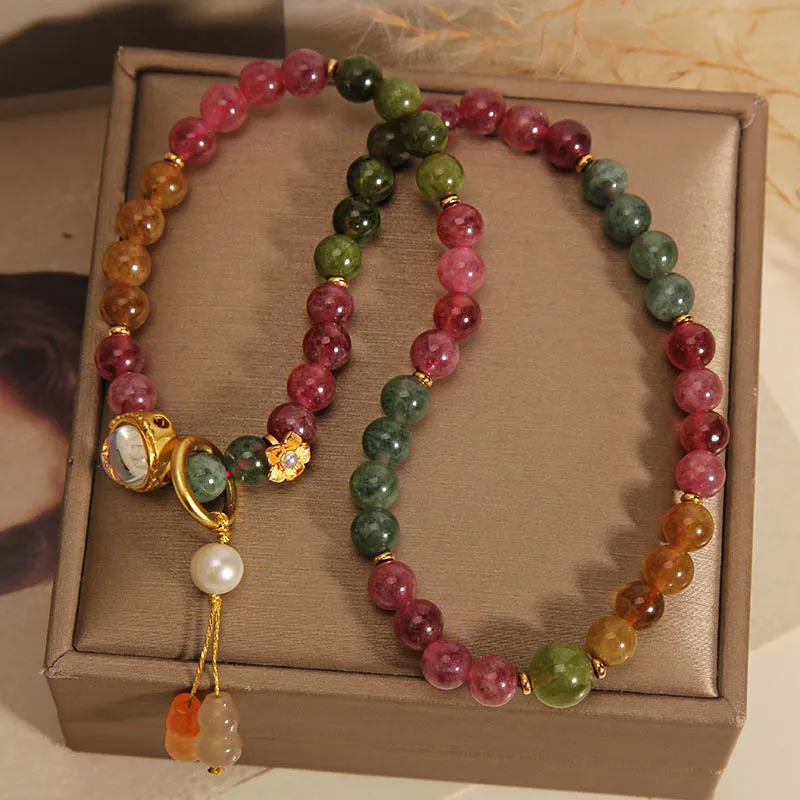 Positive Energy Multicolored Tourmaline Luck Muse Double Wrap Gourd Charm Bracelet - Image 3
