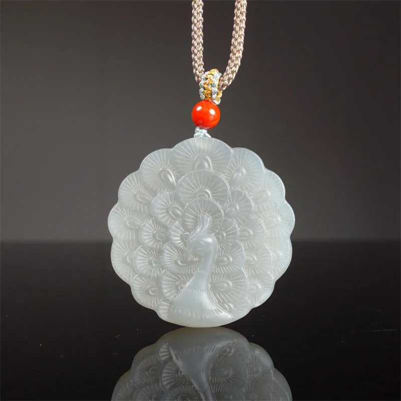 White Jade Peacock Protection Blessing Necklace - Luck Muse Shop