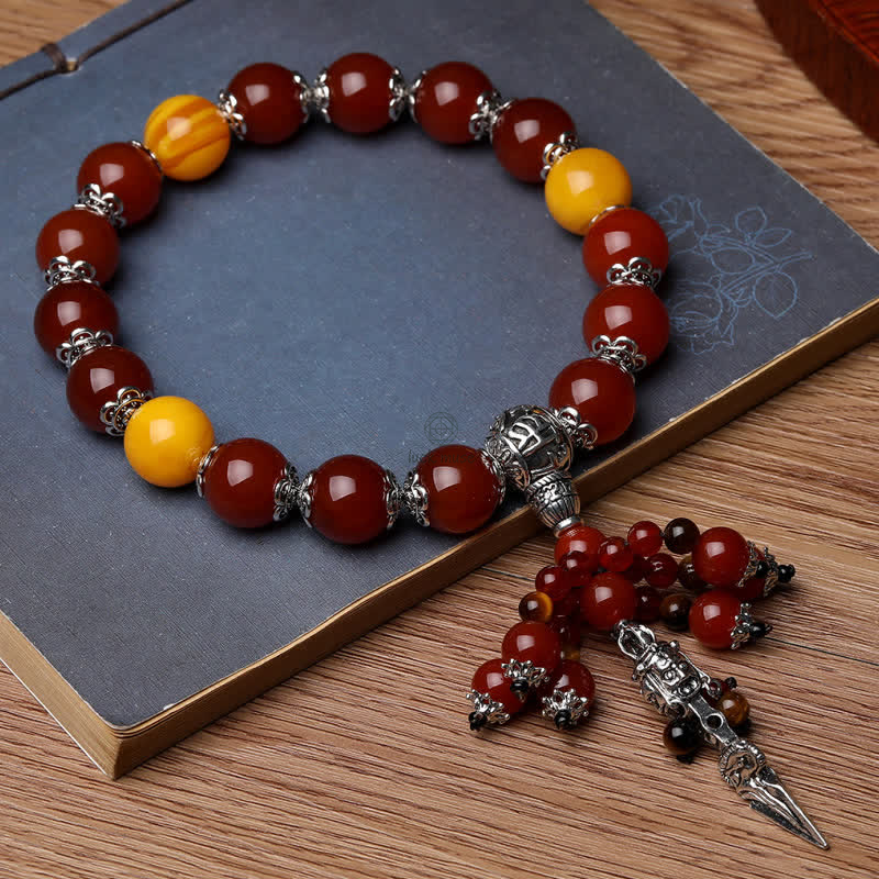Natural Tiger Eye Red Agate Dragon Vein Agate Stone Vajra Dorje Energy Bracelet - Car Decor - Image 4
