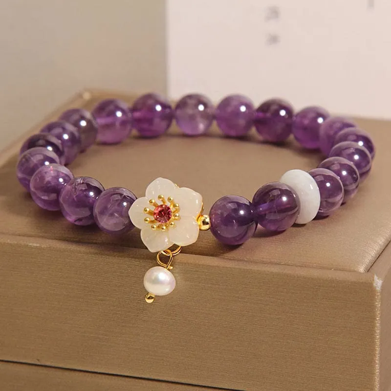 Natural Amethyst White Agate Pearl Charm Bracelet - Image 3