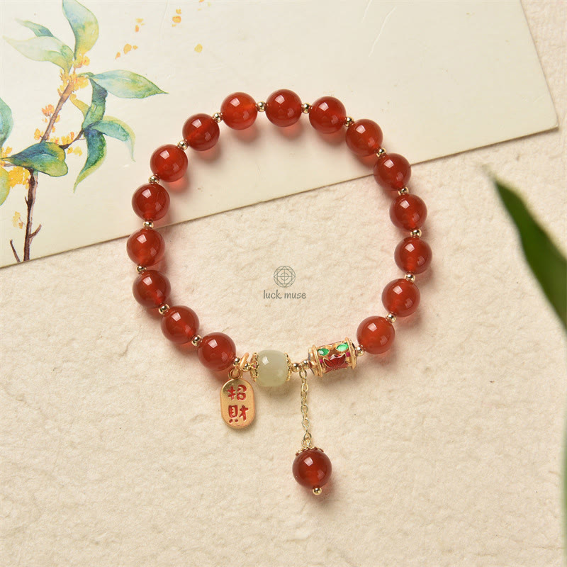 Natural Red Agate and Jade Fortune Charm Bracelet - Image 15
