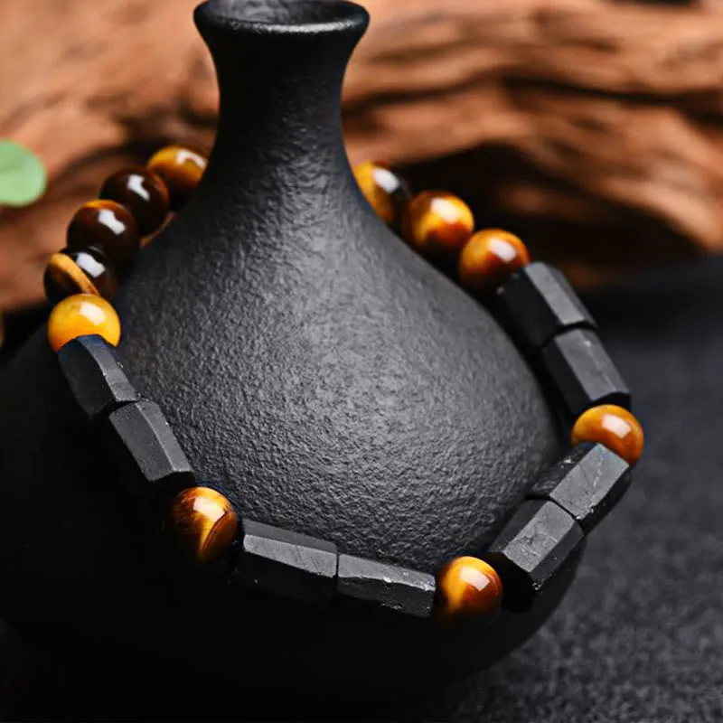 Natural Black Tourmaline Tiger Eye Bracelet