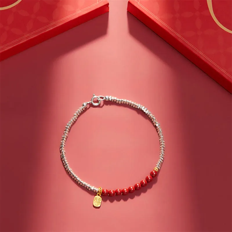Luck Muse 925 Sterling Silver Cinnabar Fu Character Blessing Bracelet -> Sterling Silver Cinnabar Fu Character Blessing Bracelet - Luck Muse Collection - Image 8