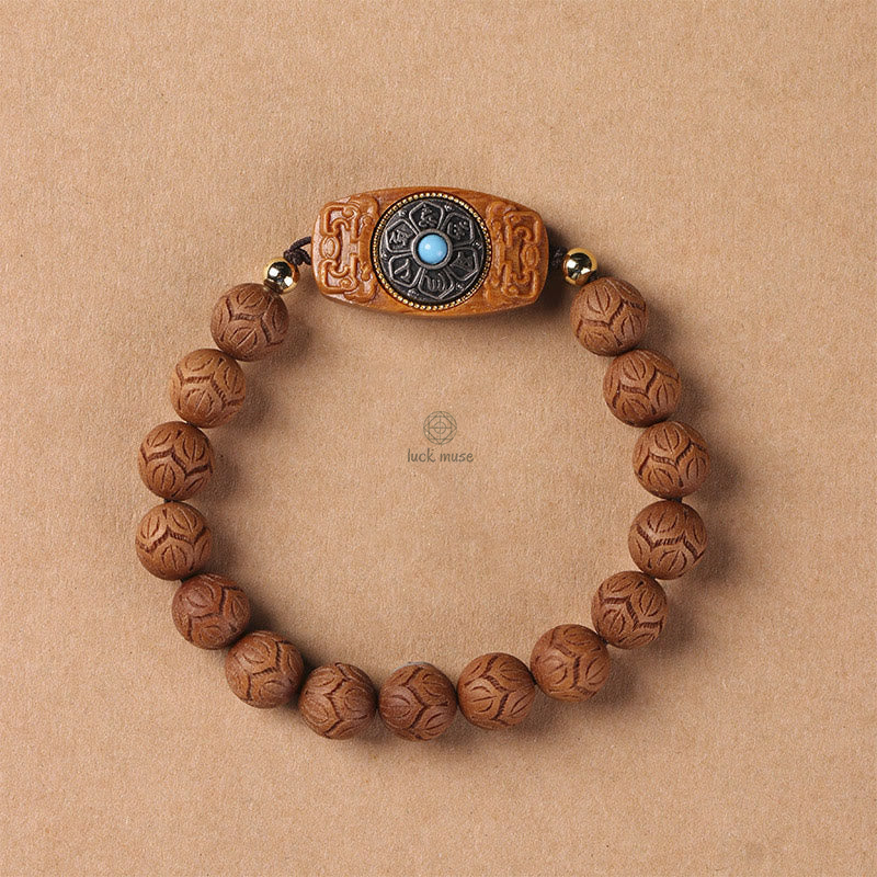 Green Sandalwood and Ebony Wood Luck Muse Om Mani Padme Hum Bracelet - Image 11
