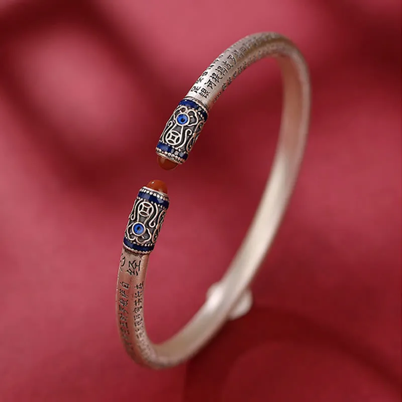Luck Muse 999 Sterling Silver Red Agate Protection Bracelet with Heart Sutra Engraving - Image 4