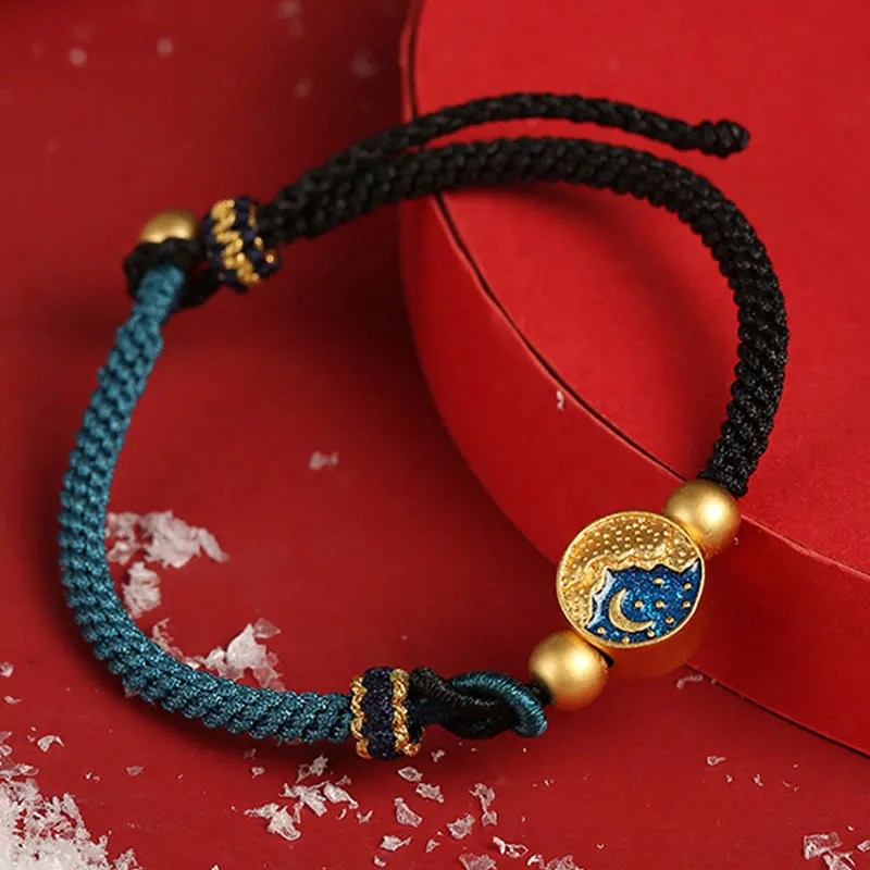 Luck Muse Handmade Luck Sea and Mountain Engraved Couple Bracelet with Two-Color String - Image 12