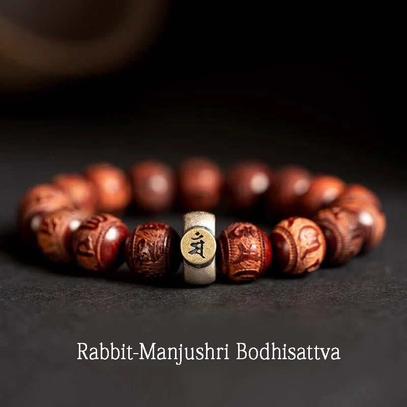 Luck Muse Chinese Zodiac Bracelet - Red Sandalwood Om Mani Padme Hum Protection - Image 2