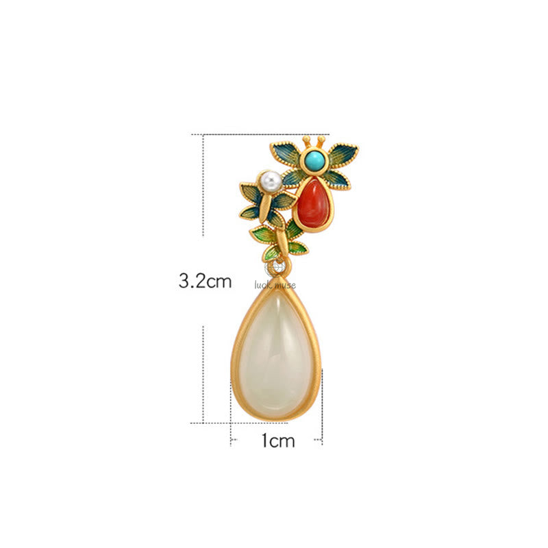 White Jade Red Agate Butterfly Protection Drop Earrings with Luck Muse - Image 13