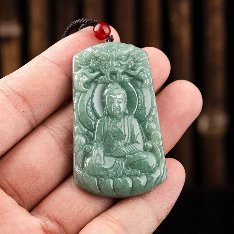 Tathagata Buddha Dragon Jade Amulet Serenity Necklace - Image 5