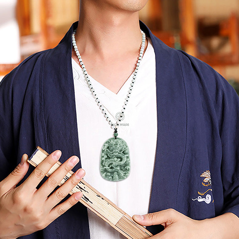 Chinese Dragon Jade Prosperity Necklace Pendant - Image 9