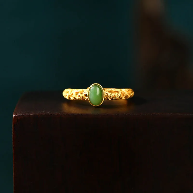Auspicious Cloud Pattern Cyan Jade Luck Ring - Image 2