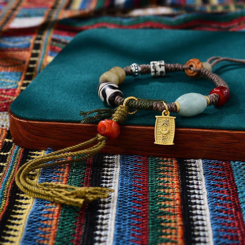 Tibetan Dzi Bead Agate and Yak Bone Wealth Bracelet - Image 17