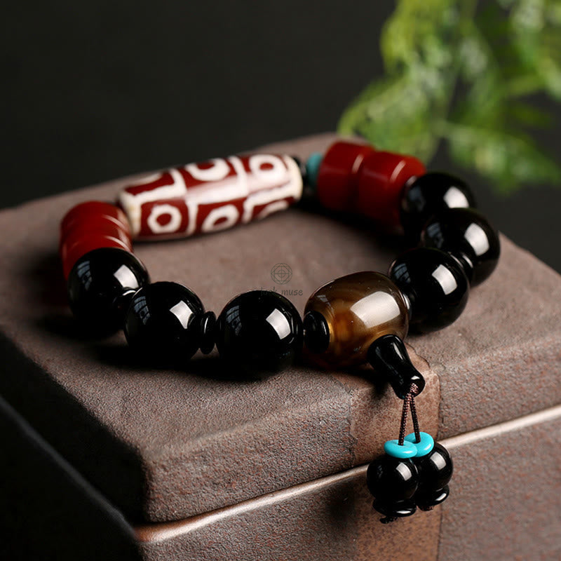 Tibetan Nine-Eye Dzi Bead Black Onyx Wealth Protection Bracelet in Luck Muse Shop - Image 8