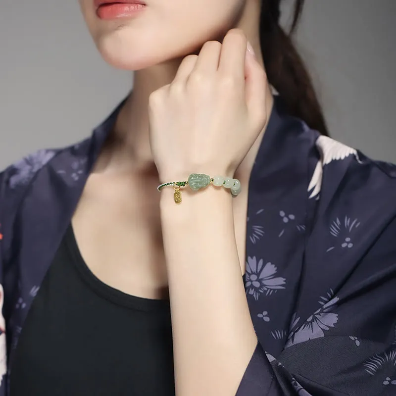 Natural Hetian Jade PiXiu Luck Fu Character String Bracelet from Luck Muse Shop - Image 4