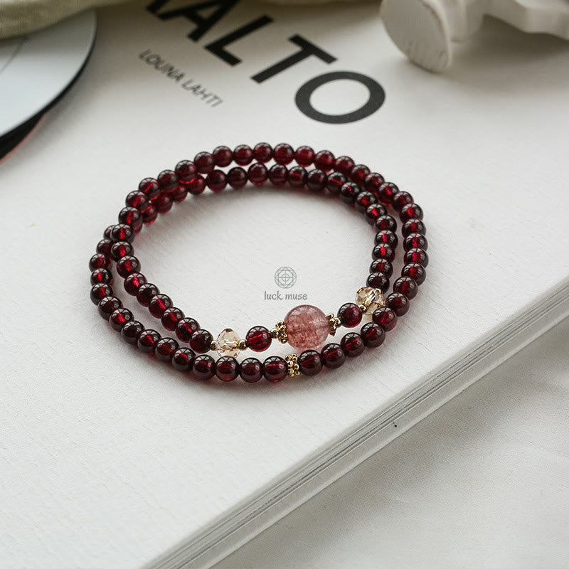 Luck Muse 14K Gold Plated Double Wrap Bracelet with Natural Garnet and Strawberry Quartz for Stability - Image 6