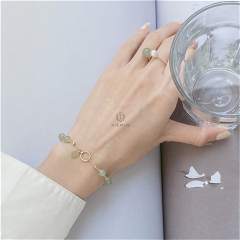 Luck Muse Hetian Jade Prosperity Bracelet with 14k Gold Plating - Image 8