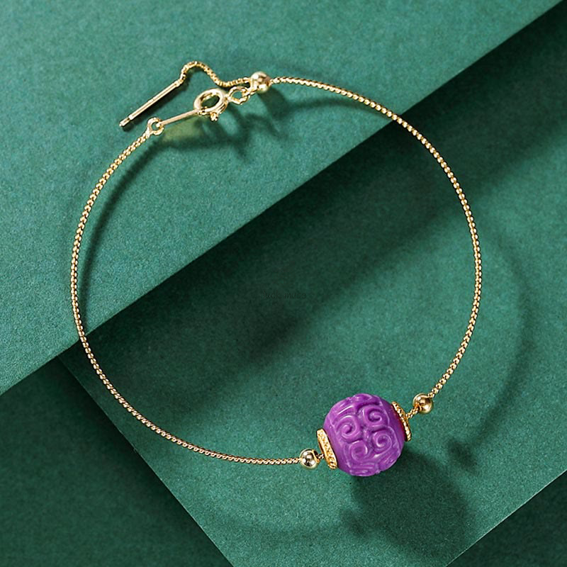 Luck Muse 925 Sterling Silver Gold-Plated Natural Purple Mica Stone Relief Jewelry Set - Image 9
