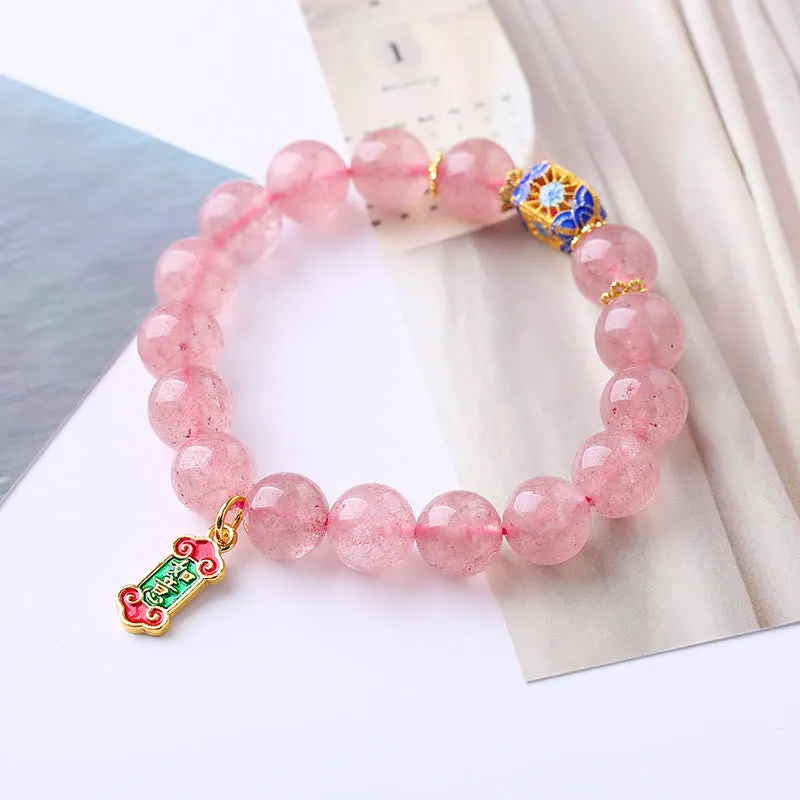 Luck Muse Strawberry Quartz Ruyi Charm Bracelet with Positive Energy - Image 2