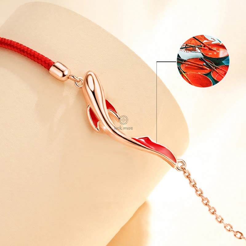Braided Red String Bracelet with 925 Sterling Silver Luck Koi Fish and Lotus Star Embellishments - Image 4
