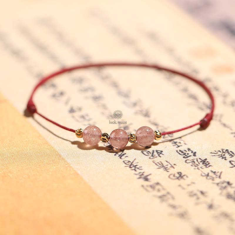 Natural Strawberry Quartz Crystal Love Red String Bracelet Anklet - Image 18