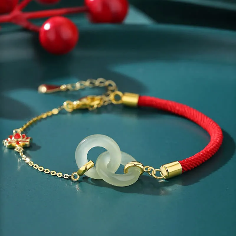925 Sterling Silver Hetian Jade Double Peace Lotus Luck Bracelet with Luck Muse - Image 3
