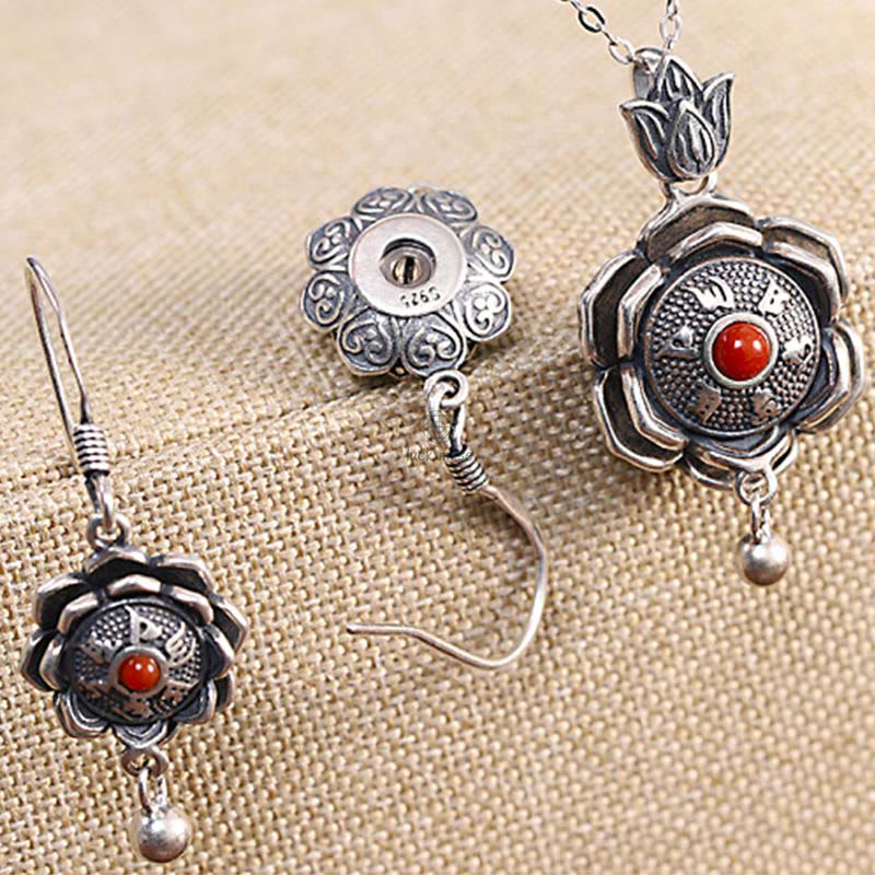 Luck Muse 925 Sterling Silver Om Mani Padme Hum Lotus Necklace Set - Image 8
