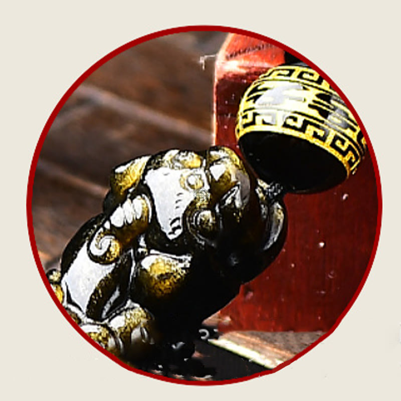 Natural Gold Sheen Obsidian PiXiu Wealth Bracelet with Om Mani Padme Hum - Image 12