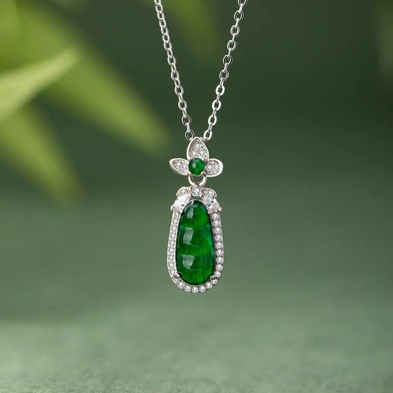 Luck Muse 925 Sterling Silver Cyan Jade Lucky Healing Necklace Pendant