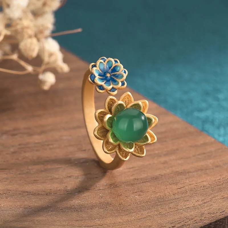 Lotus Jade Abundance Adjustable Ring