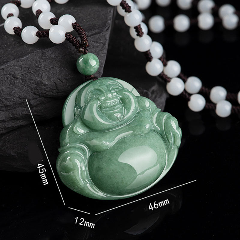 Laughing Buddha Cyan Jade Harmony Necklace with Beaded Pendant - Image 8