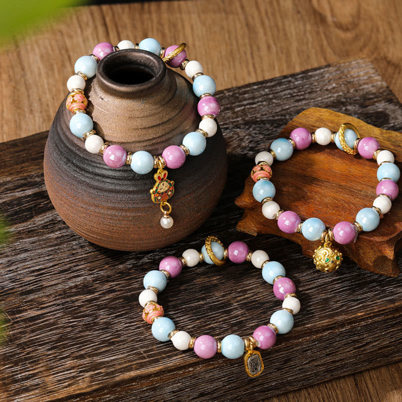 Tibetan Wealth Goddess Protection Bracelet with Liuli Glass Beads - Image 2
