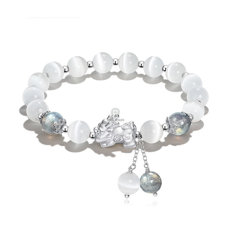 Luck Muse Cat's Eye Moonstone Strawberry Quartz PiXiu Bracelet - Image 7