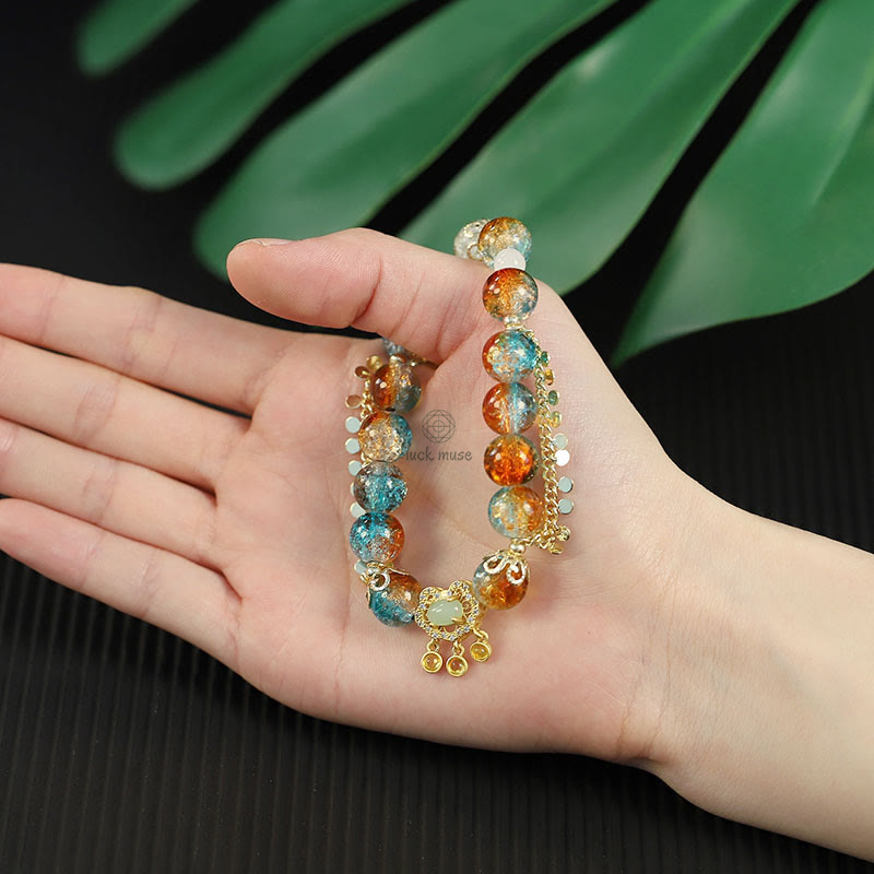 Luck Muse Colorful Liuli Glass Bead Lucky Chinese Lock Charm Bracelet - Image 9