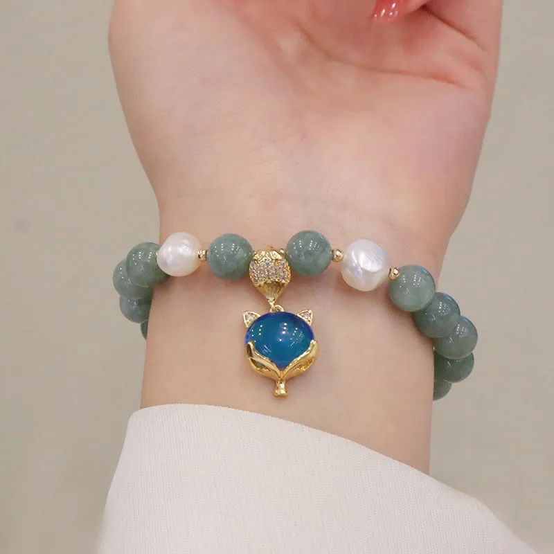 Color-Changing Jade Pearl Fox Charm Bracelet with Luck Muse for Luck - Image 3