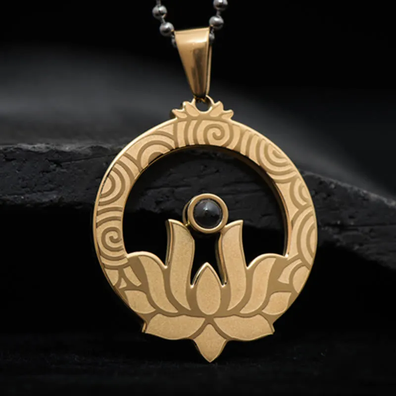 Luck Muse Lotus Titanium Steel Shurangama Mantra Necklace Pendant with Enlightenment Projection - Image 14