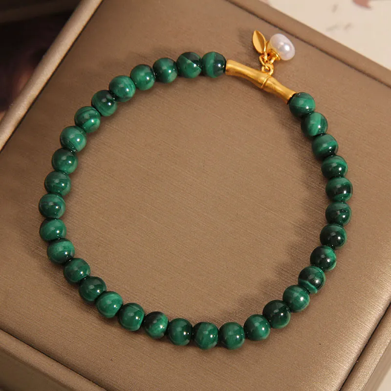 Luck Muse Malachite Pearl Bamboo Anxiety Relief Bracelet - Image 2