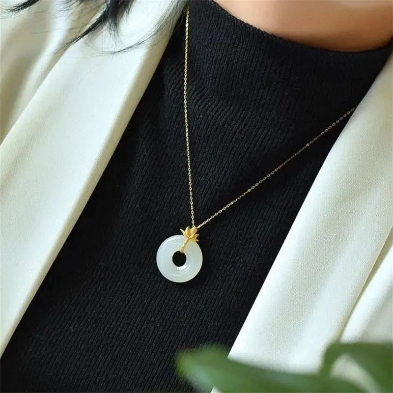 White Jade Lotus Harmony Pendant Necklace by Luck Muse Shop - Image 3