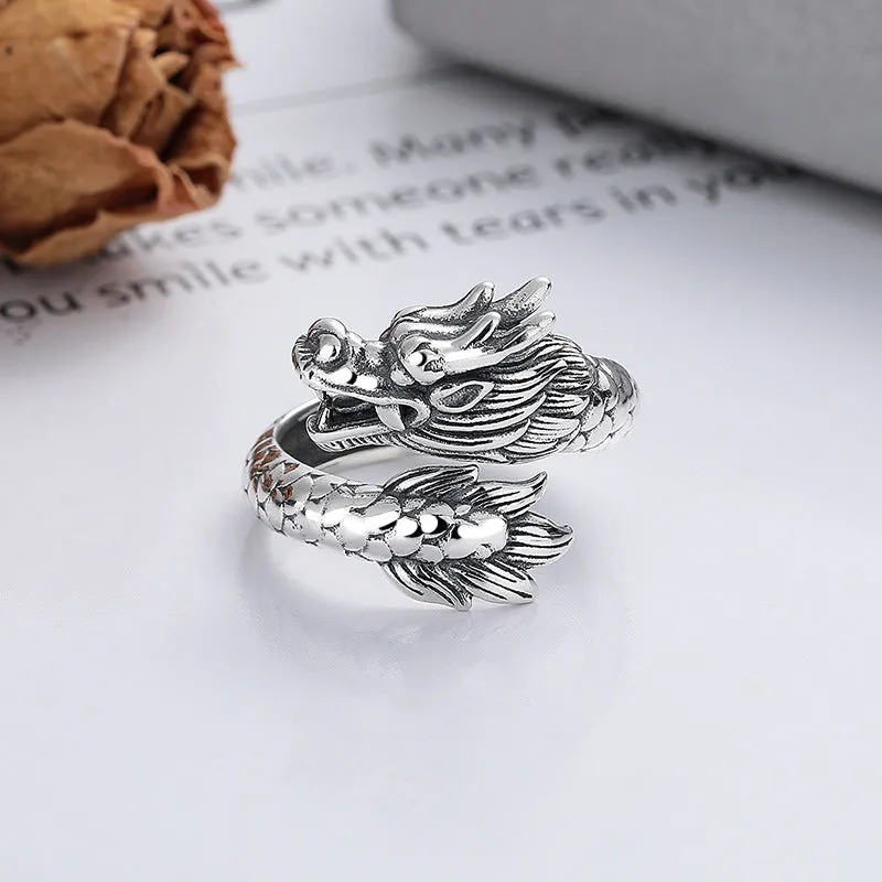 Luck Muse Year of the Dragon Sterling Silver Adjustable Ring for Luck and Strength - Image 4