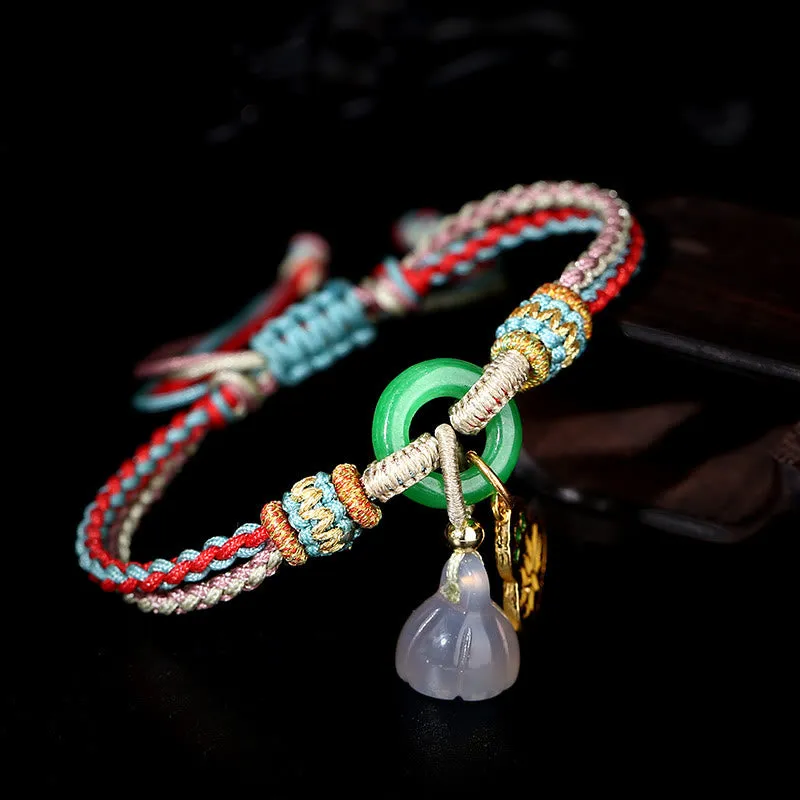 Colorful Rope Chalcedony Luck Muse Bracelet with Lotus Jade Peace Charm - Image 3