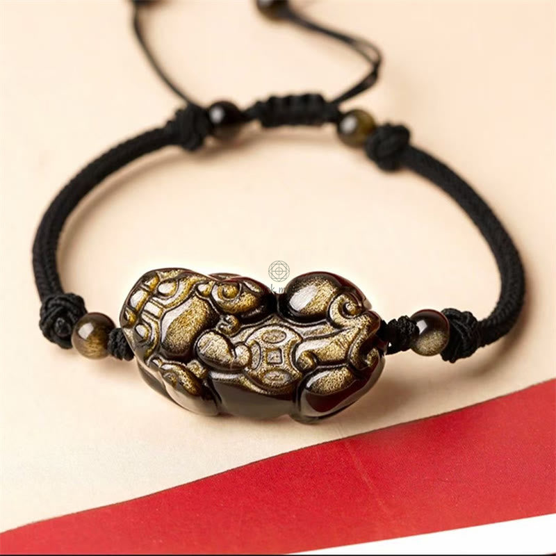 Natural Obsidian Amethyst Citrine PiXiu Wealth Bracelet - Image 2