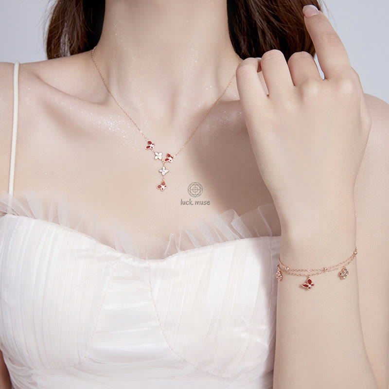 Luck Muse 925 Sterling Silver Red Agate Tridacna Stone Butterfly Set - Image 3