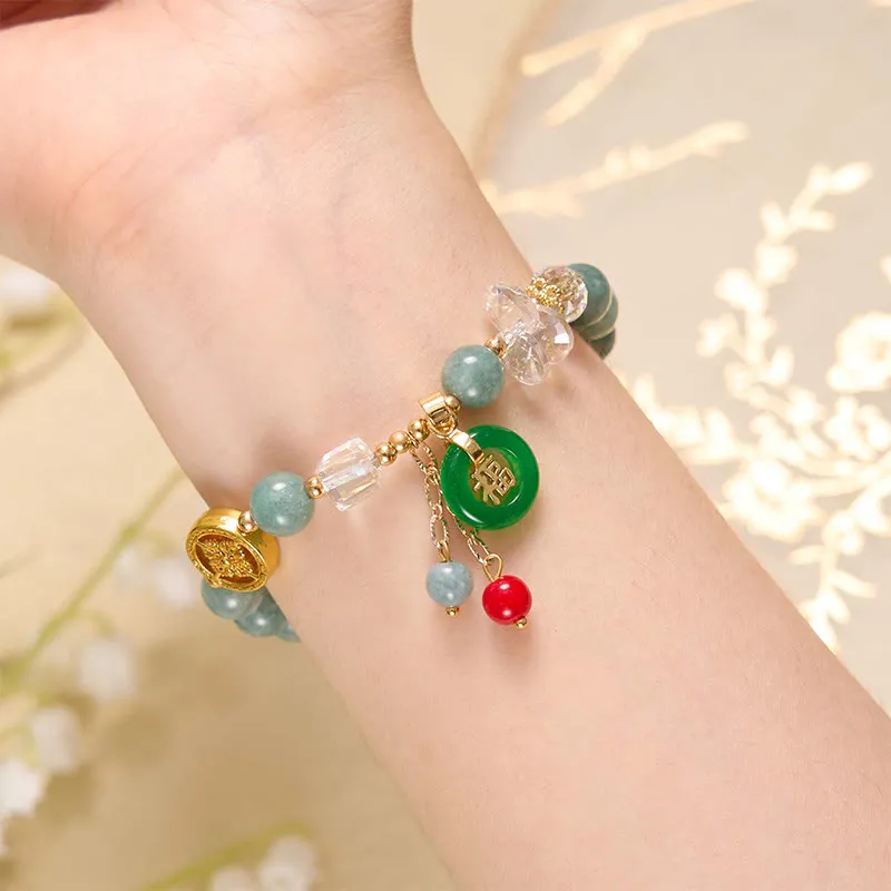 Luck Muse Strawberry Quartz and Jade Fu Character Charm Bracelet for Healing - Image 9