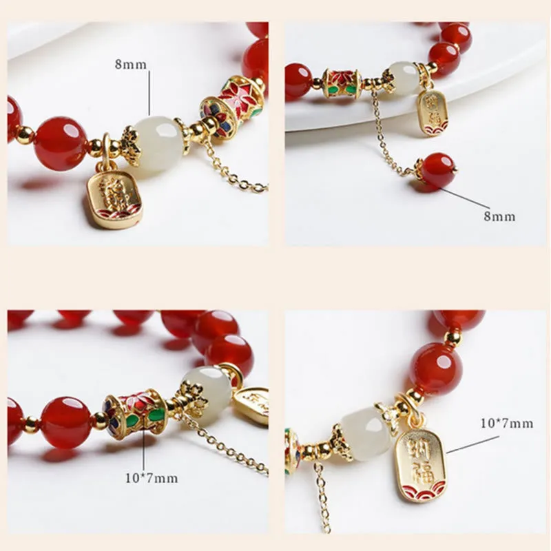 Natural Red Agate and Hetian Jade Fu Character Confidence Bracelet - Image 13