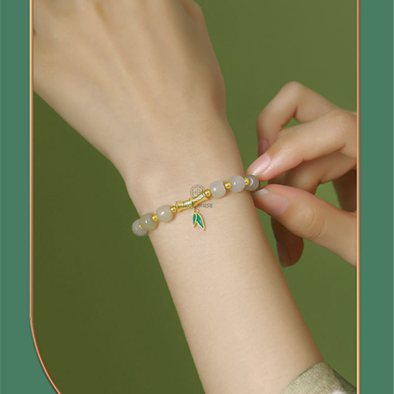 Bamboo Luck Bracelet with Hetian White Jade and 925 Sterling Silver Accents - Image 9