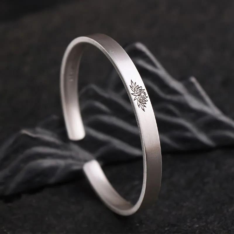 999 Sterling Silver Om Mani Padme Hum Lotus Engraved Peace Bracelet Bangle - Image 11